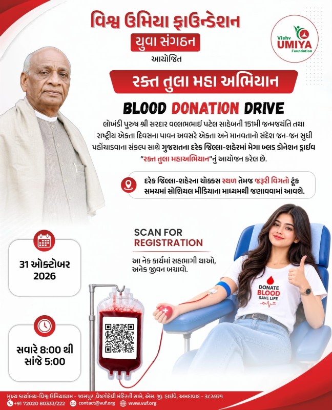 Mega Blood Donation Drive Across Gujarat to Honour Sardar Patel & Celebrate National Unity Day